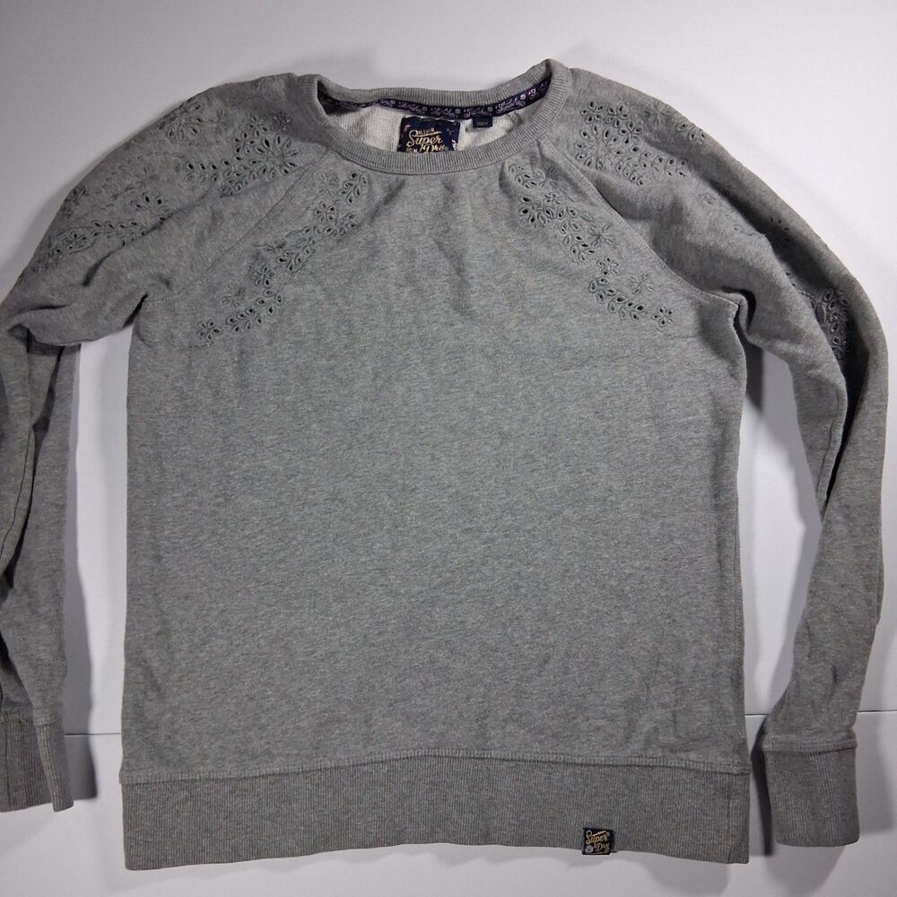 Vintage Superdry Women’s Crew Neck Sweatshirt – Gray Marl – Size 6